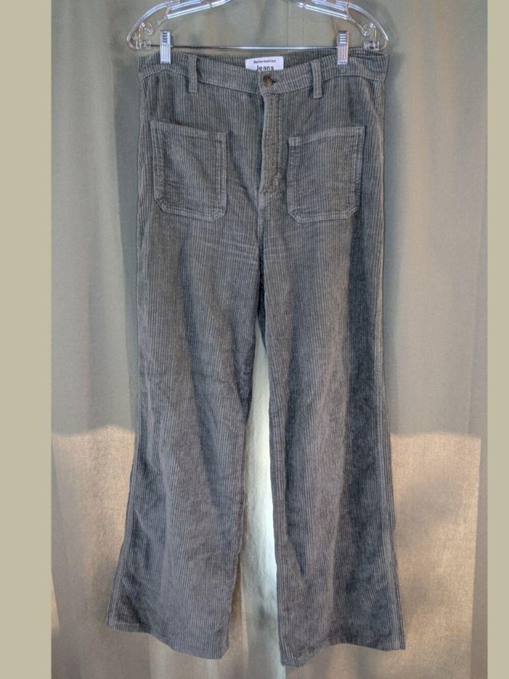 Reformation Alyssa Corduroy Wide Leg Pants Moss Green 30